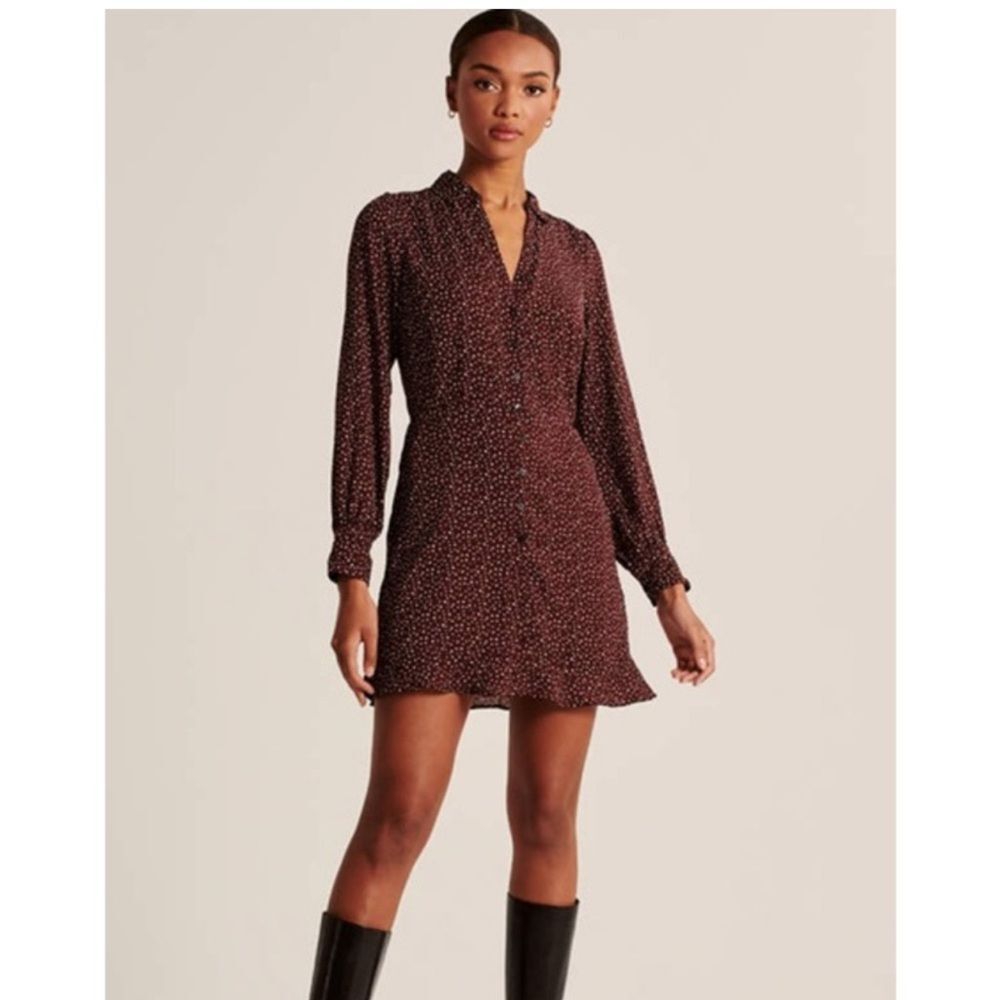 Abercrombie & Fitch Women shirt dress Maroon Long Sleeve  button down XS EUC